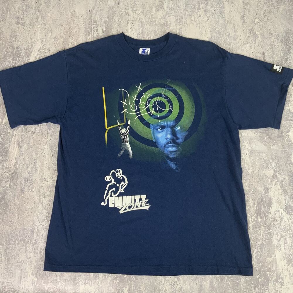 Vintage Starter Emmitt Smith T-Shirt Mens Large Blue Emmitt Zone Dallas Cowboys